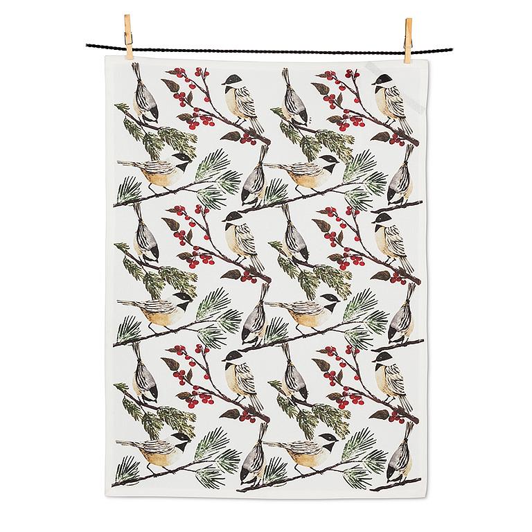 Festive Chickadee On Branch Kitchen Towel