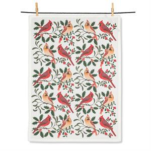 Cardinal Pairs with Winter Berries Kitchen Towel