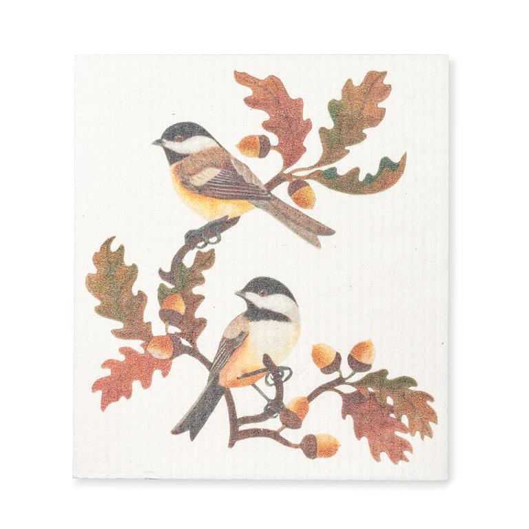 Chickadees & Oak Leaves Dishcloth