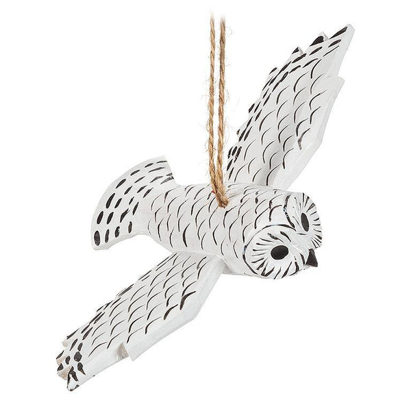 Ornement en bois de hibou des neiges